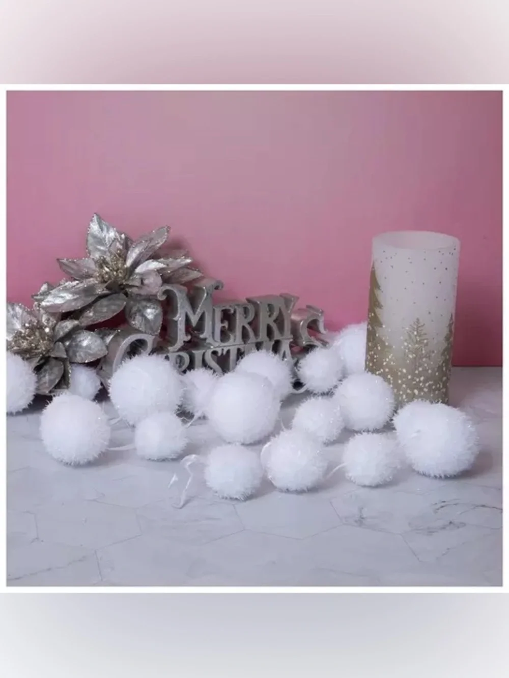 (2) White Pom Pom Garland